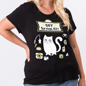 Plus Size Cat Print "Got Survival Kit" Graphic Top